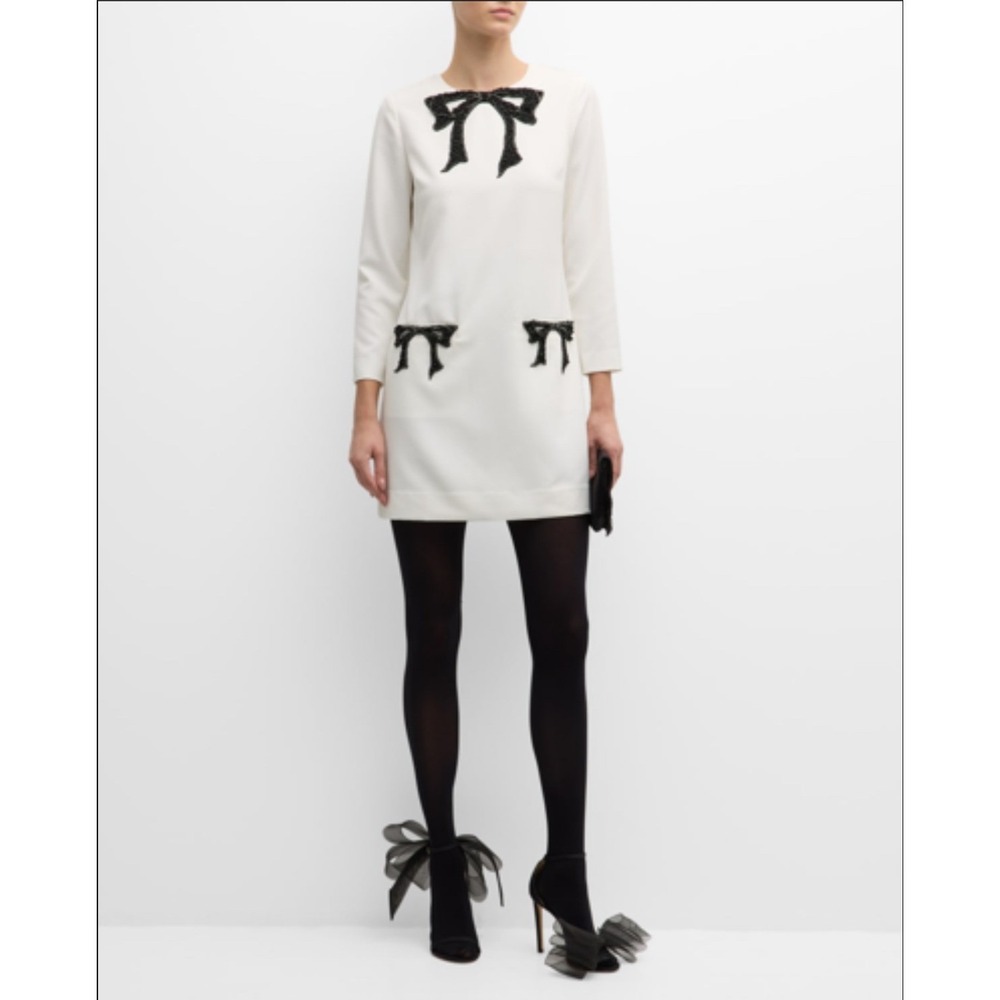 Mestiza NY Old Money Elegant Sophisticated Rhinestone Bow Mini Dress Ivory Small